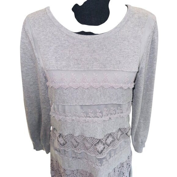 Sundance Lace Crochet Linen Gray Knit Dress M Boho Cottage Core Peasent Hippie - Picture 3 of 10